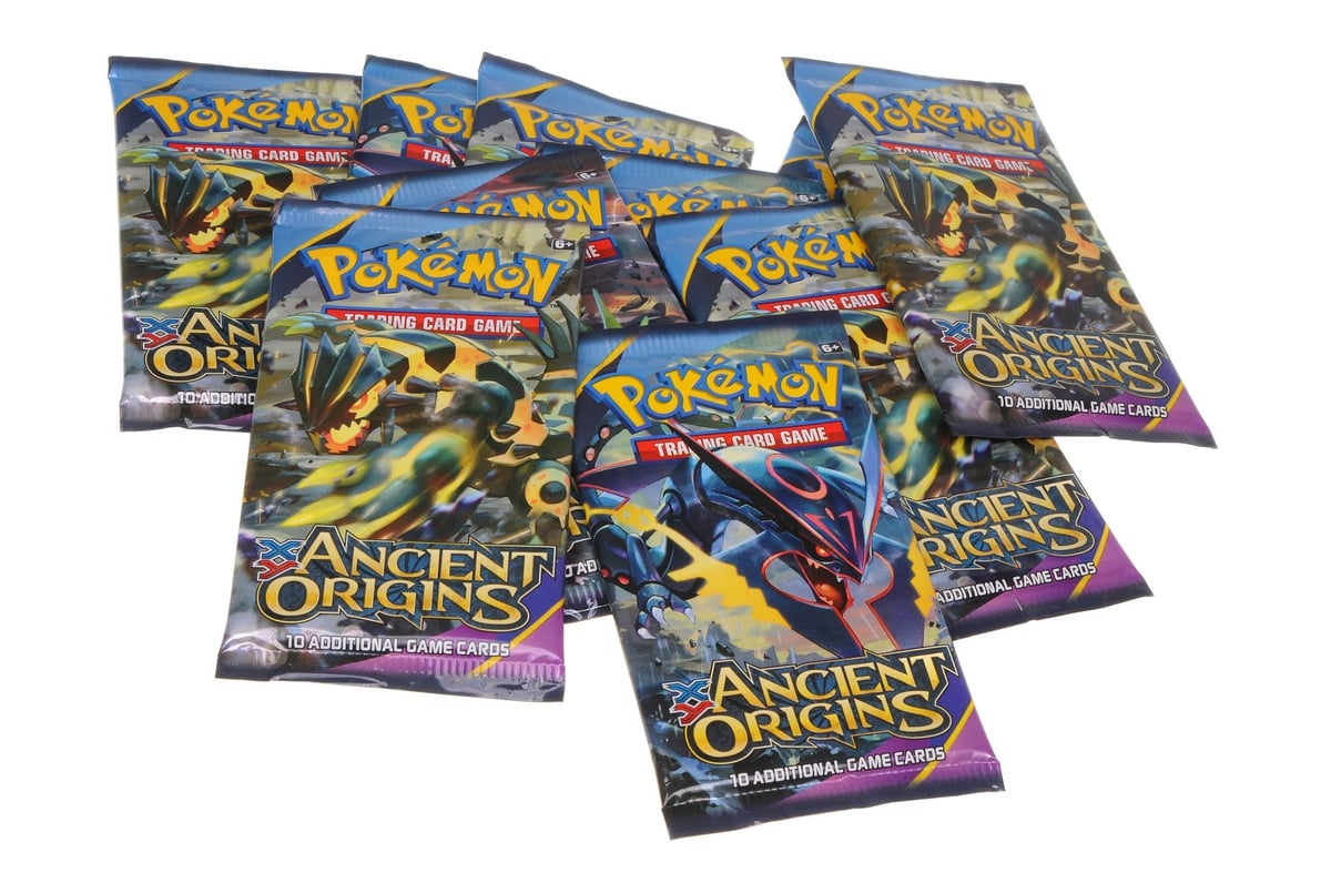 Unopened packets of the Pokemon Ancient Origins trading card game